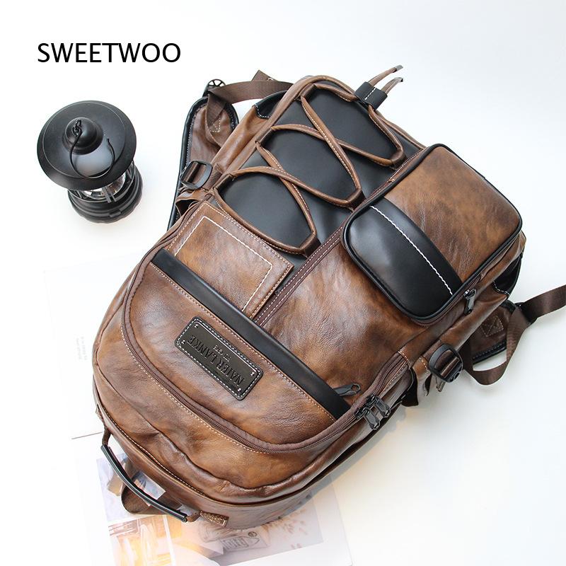 Men Brown Color Block Faux Lea - đánh giá và giá Leather Backpack Vintage