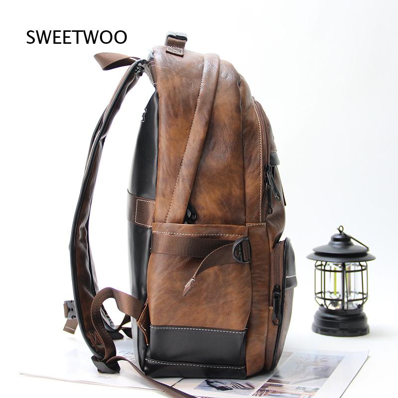 Men Brown Color Block Faux Lea - đánh giá và giá Leather Backpack Vintage