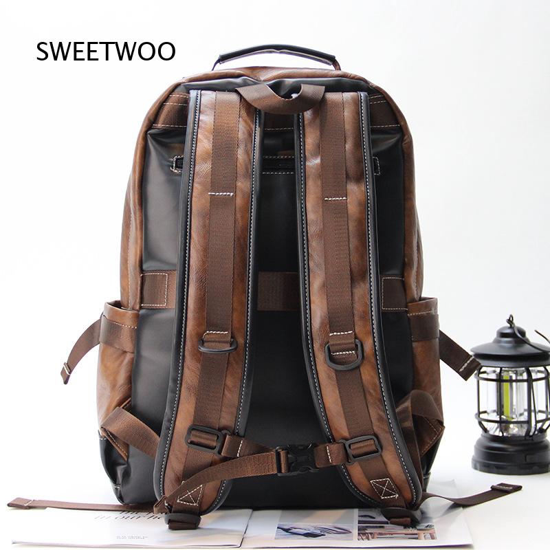Men Brown Color Block Faux Lea - đánh giá và giá Leather Backpack Vintage